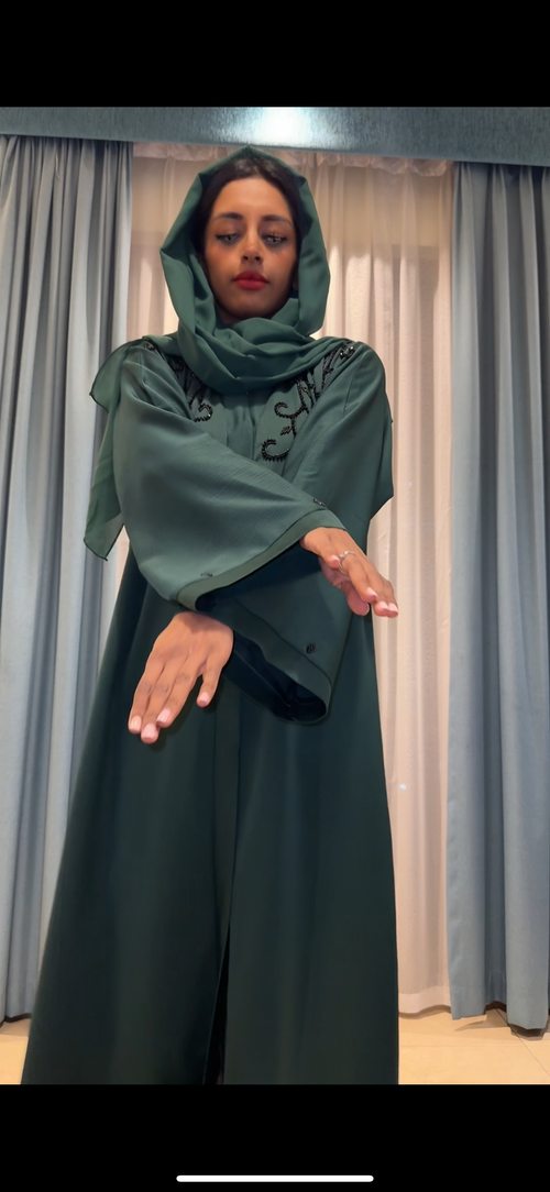 Dubai abaya bedrukt met zwarte steentjes