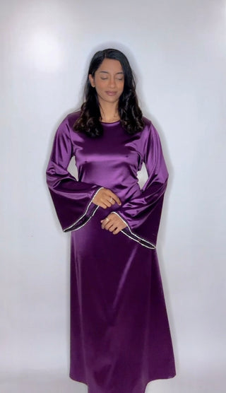 Satijnen jurk cross over paars