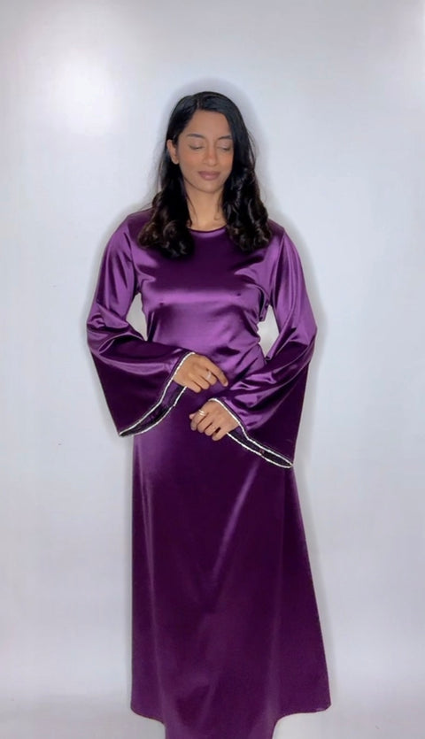 Satijnen jurk cross over paars