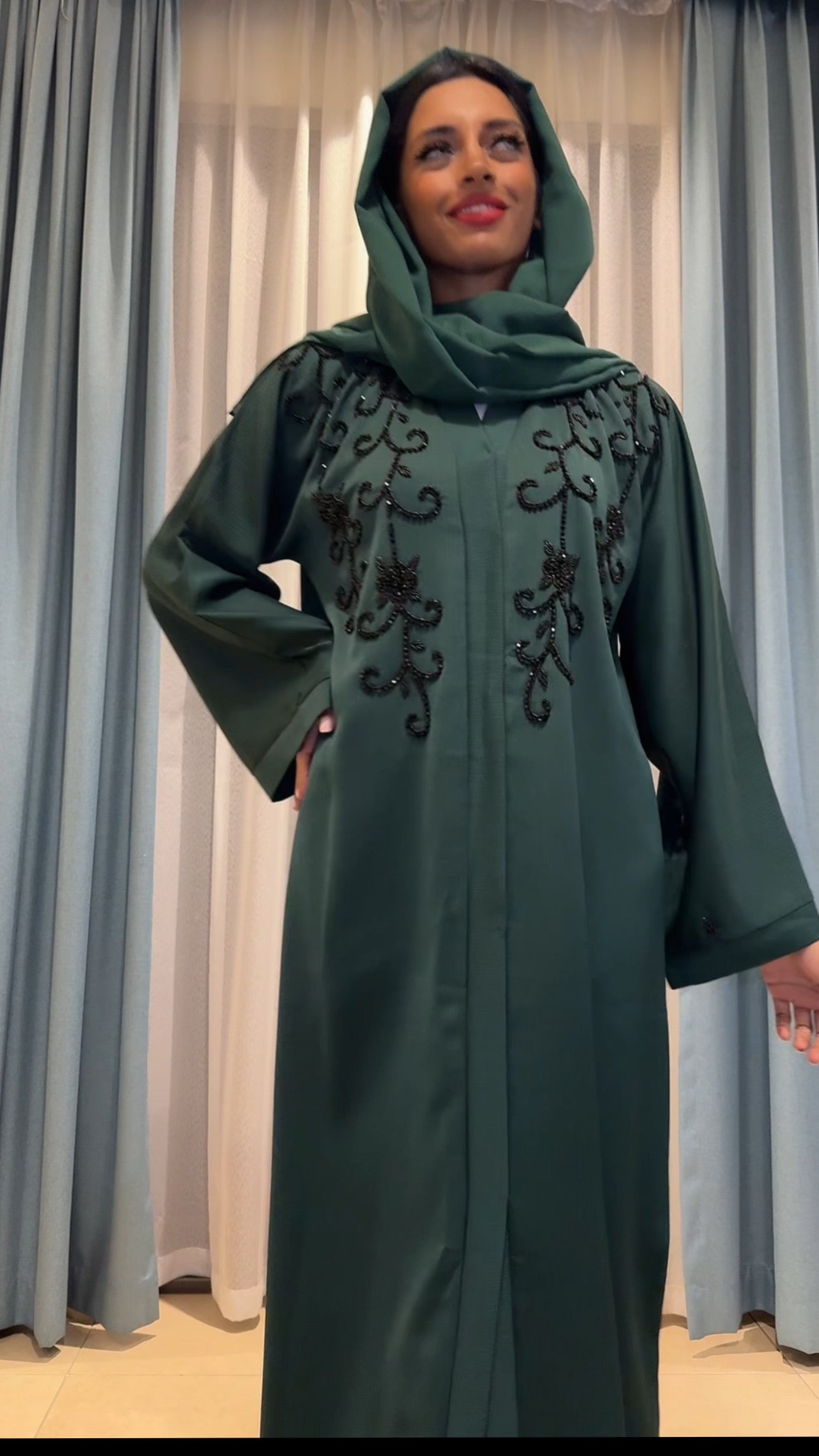 DARK GREEN BLACK KRAALTJES SPARKLE ABAYA