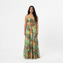 Gouden gelen open rug jurk met print