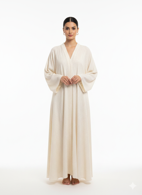 Creme abaya met zilveren steentjes - dubai cl101