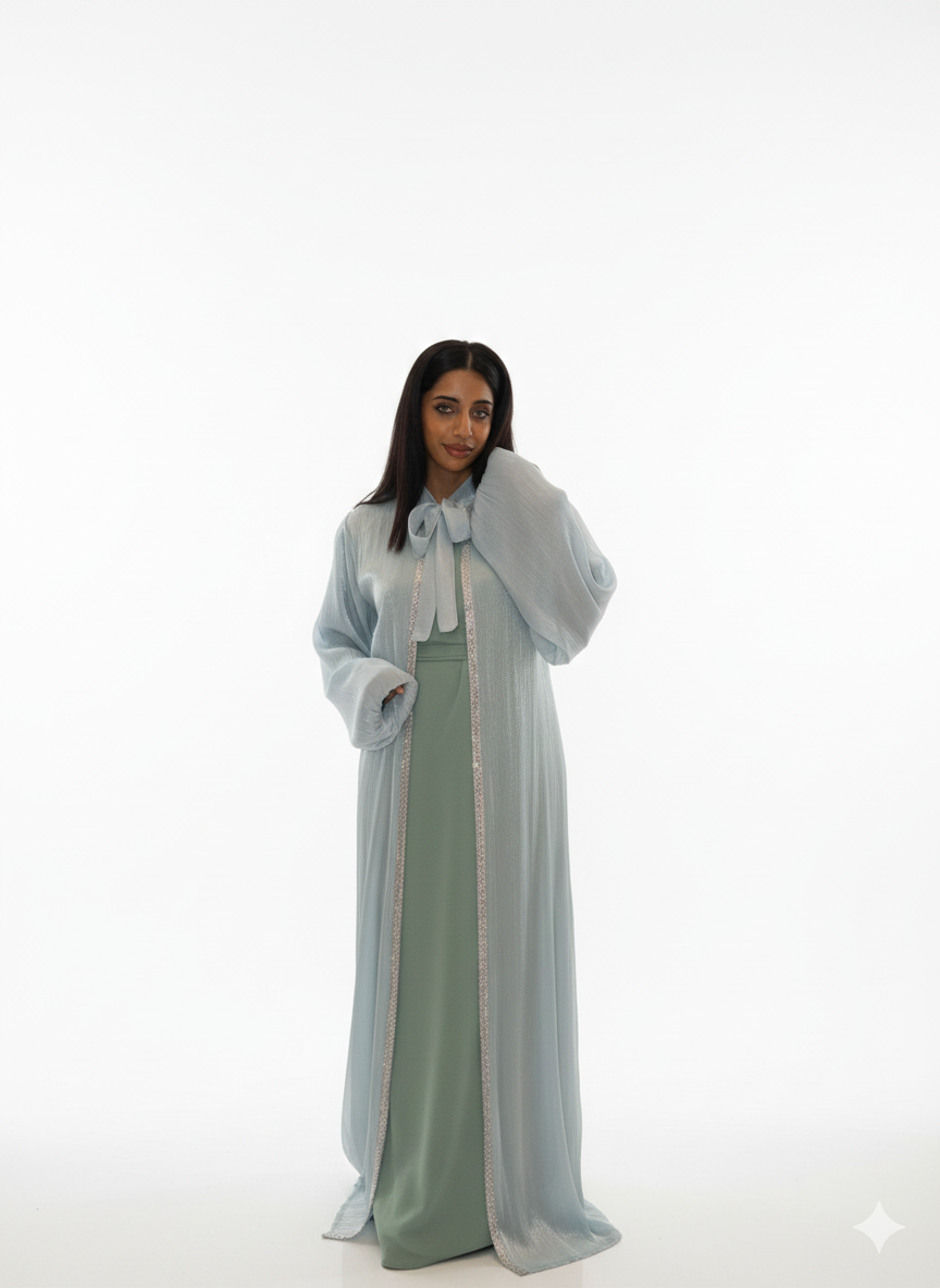 Abaya mint groen met satijnen kimono en onderjurk band - dubai cl890