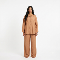 Viscose modest oversized blouse met rekbare broek set - bruin