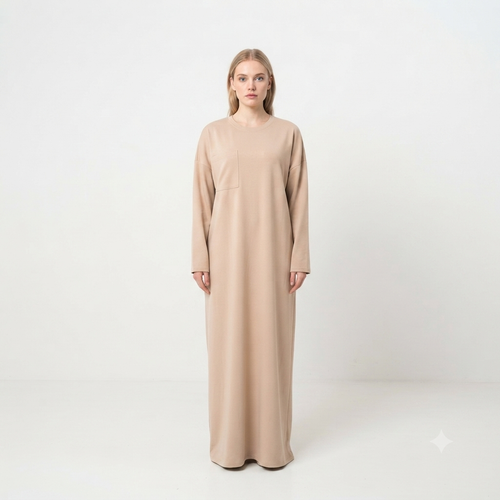 T-shirt jurk met zakken - viscose beige