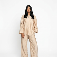 Viscose modest oversized blouse met rekbare broek set - beige