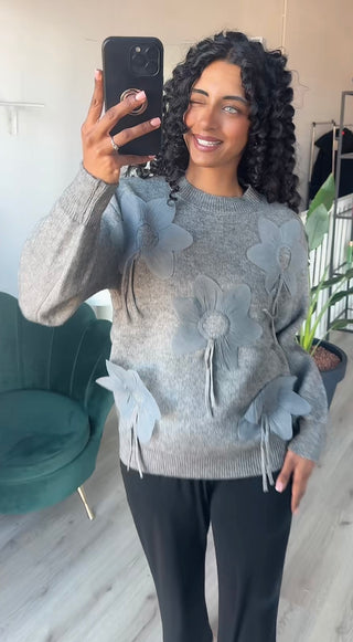 Sweater met bloemen grijs