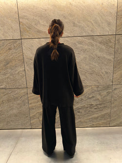 Zyra ribbed comfy winter oversized trui met broek - zwart