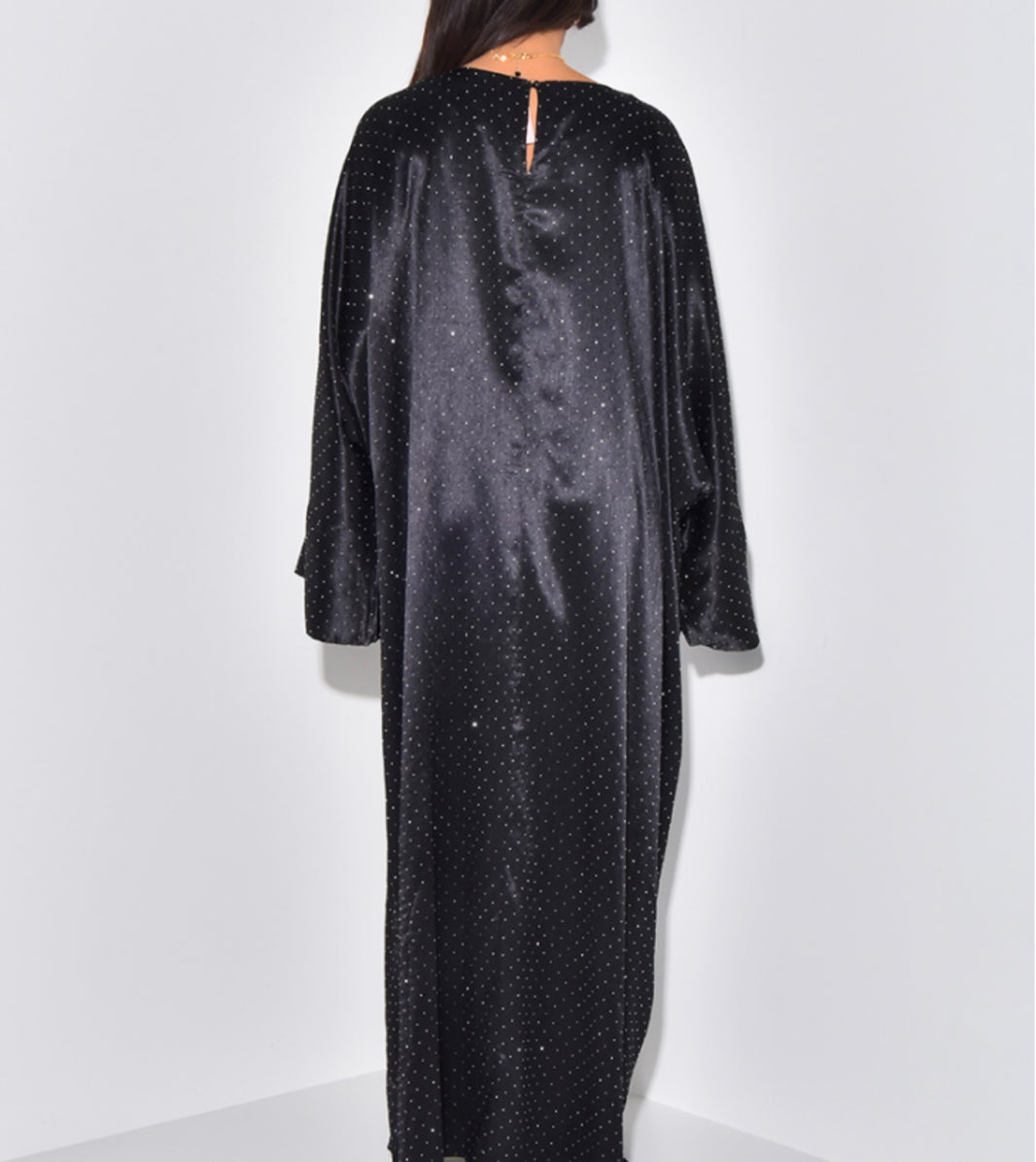 La courte satijnen abaya jurk met glitters (B36) PRE ORDER