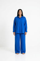 Viscose modest oversized blouse met rekbare broek set - kobalt blauw