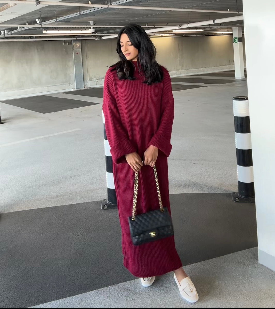 VENICE GEBREIDEN BURGUNDY JURK MODEST SAMPLE