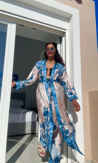 LANGE KIMONO MET WIJDE BROEK PRINT