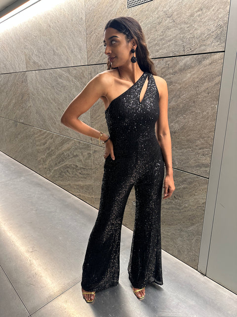 ADRIANA JUMPSUIT ONESHOULDER ZWART