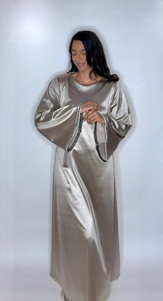 Satijnen cross over jurk champagne