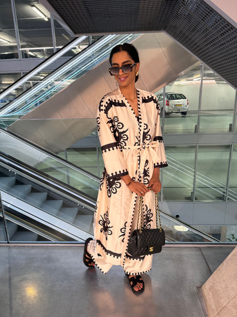 KIMONO SET CREAM ZWART