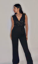 Jumpsuit stretch zwart met glitters