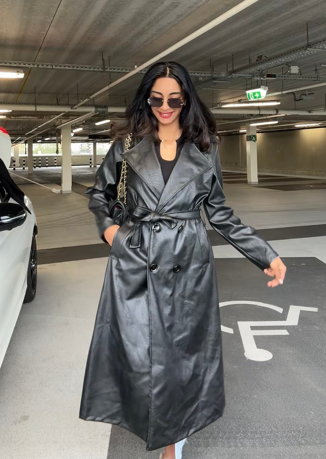 Inaya leren look trenchcoat  (OFMB37)
