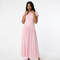 Viscose maxi jurk korte mouwen - roze