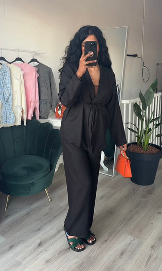 SS25 - kimono met band en rekbare broek zwart