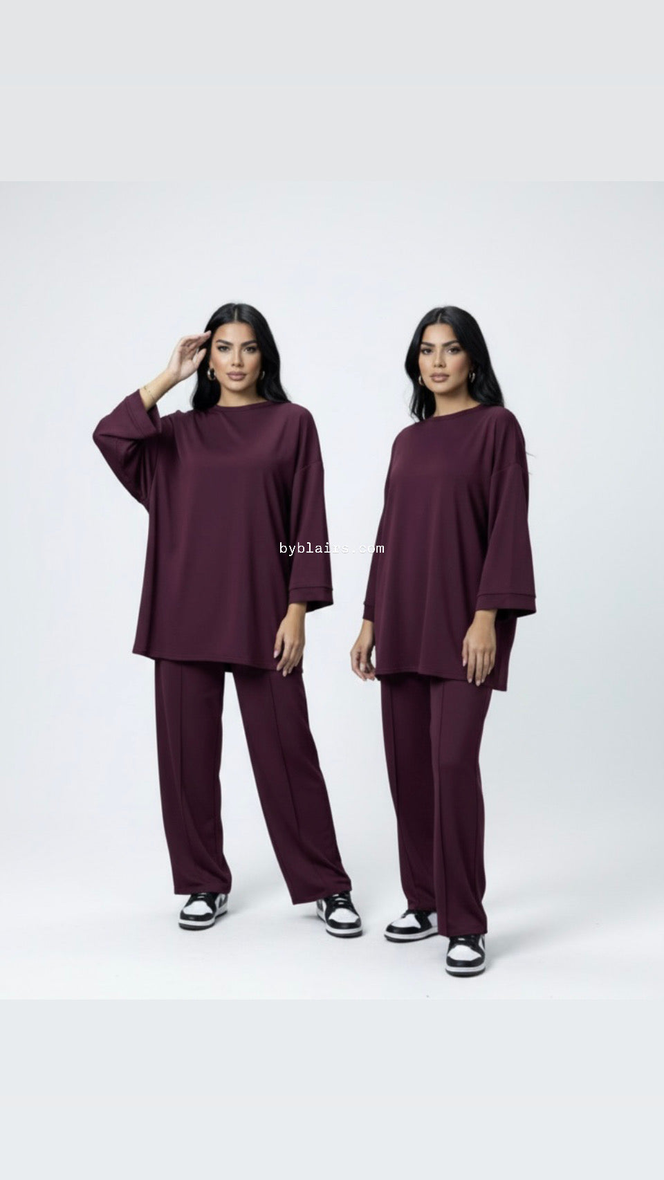 Comfy co-ord set met lange top en oversized broek - burgundy 6033
