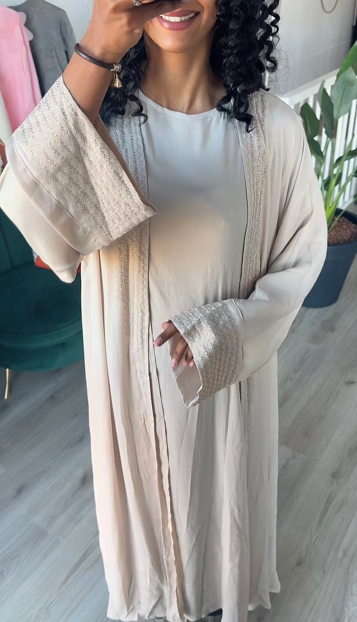 Jurk met kimono zilveren steentjes met goud