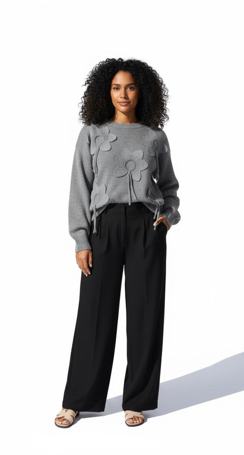 Sweater met bloemen grijs