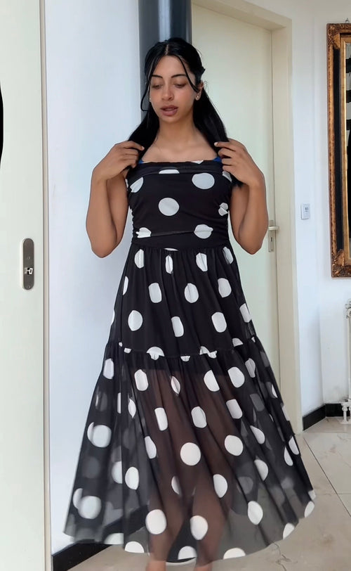 Strapless dots stippels zwart met wit jurk - onefit