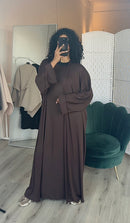 Tweedelig kimono met jurk donker bruin