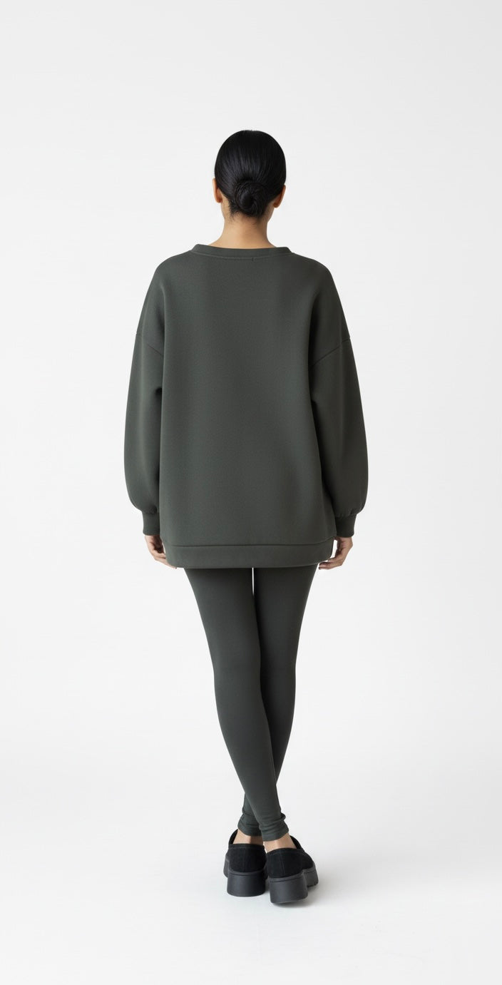 Felicia legging jogger set met oversized warme trui - groen