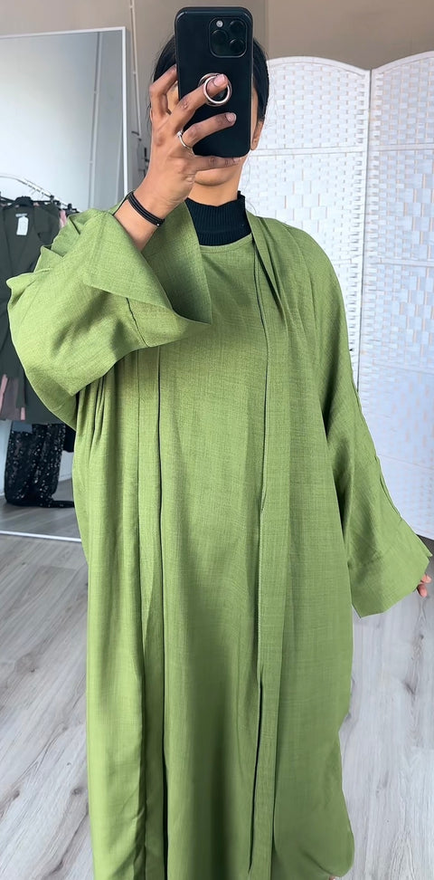 Abaya jurk met kimono olijfgroen