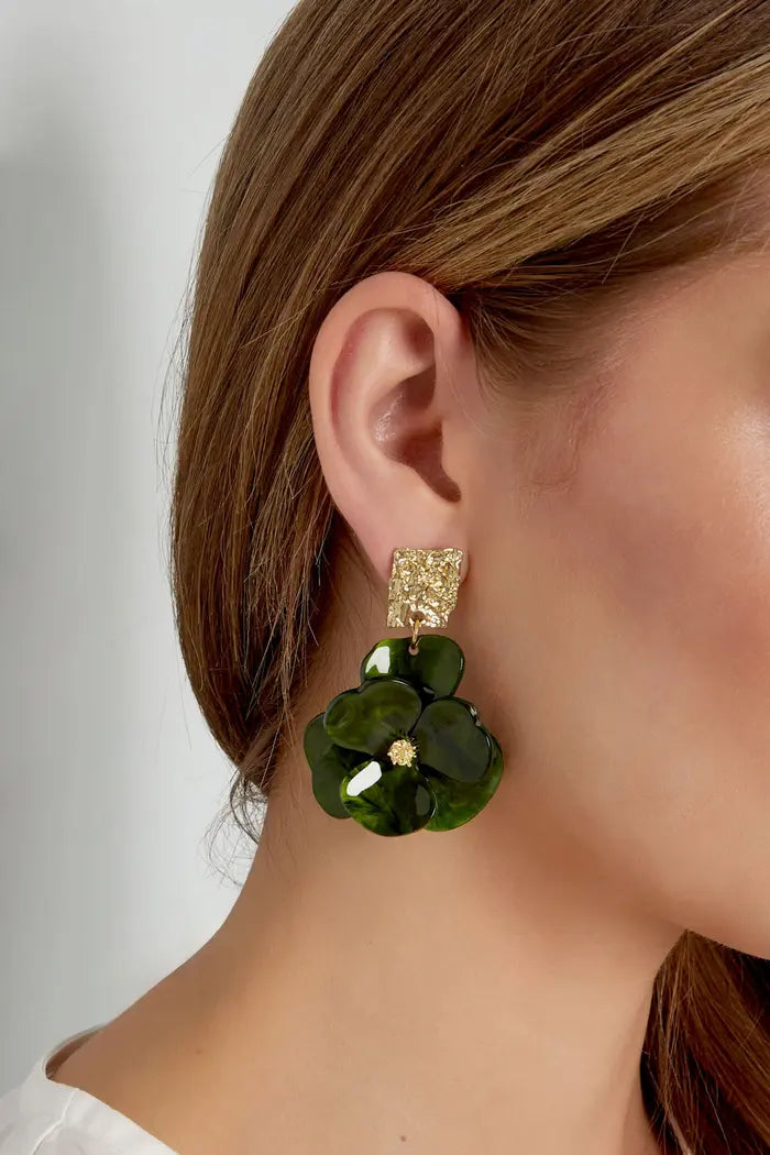 Earrings flower magic - green gold