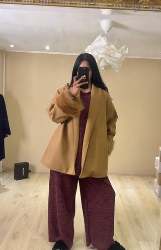 Manteljas met nepbont bruin