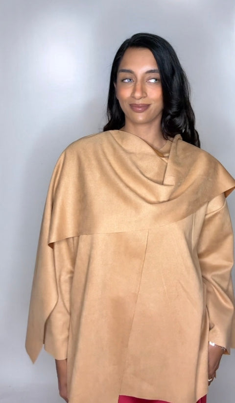 Manteljas met sjaal bruin velvet