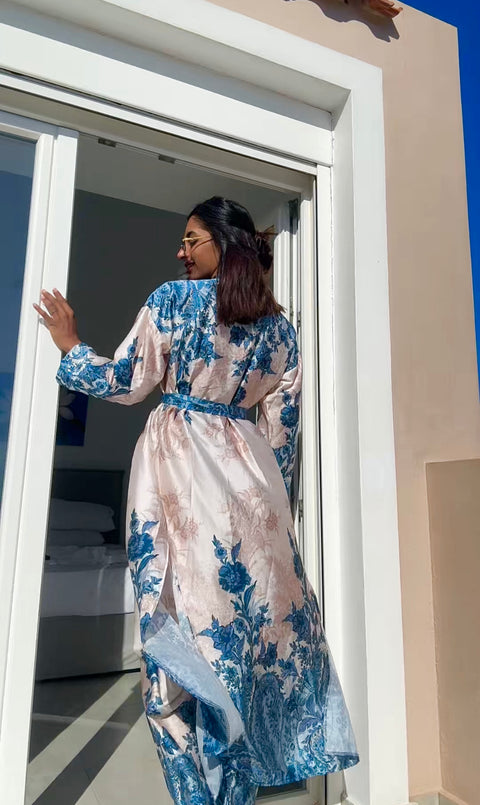 LANGE KIMONO MET WIJDE BROEK PRINT