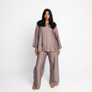 Viscose modest oversized blouse met rekbare broek set - taupe
