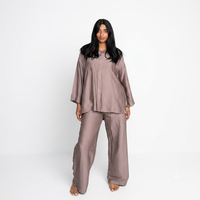 Viscose modest oversized blouse met rekbare broek set - taupe