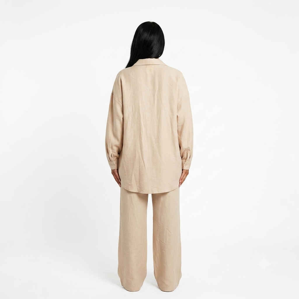 Viscose modest oversized blouse met rekbare broek set - beige