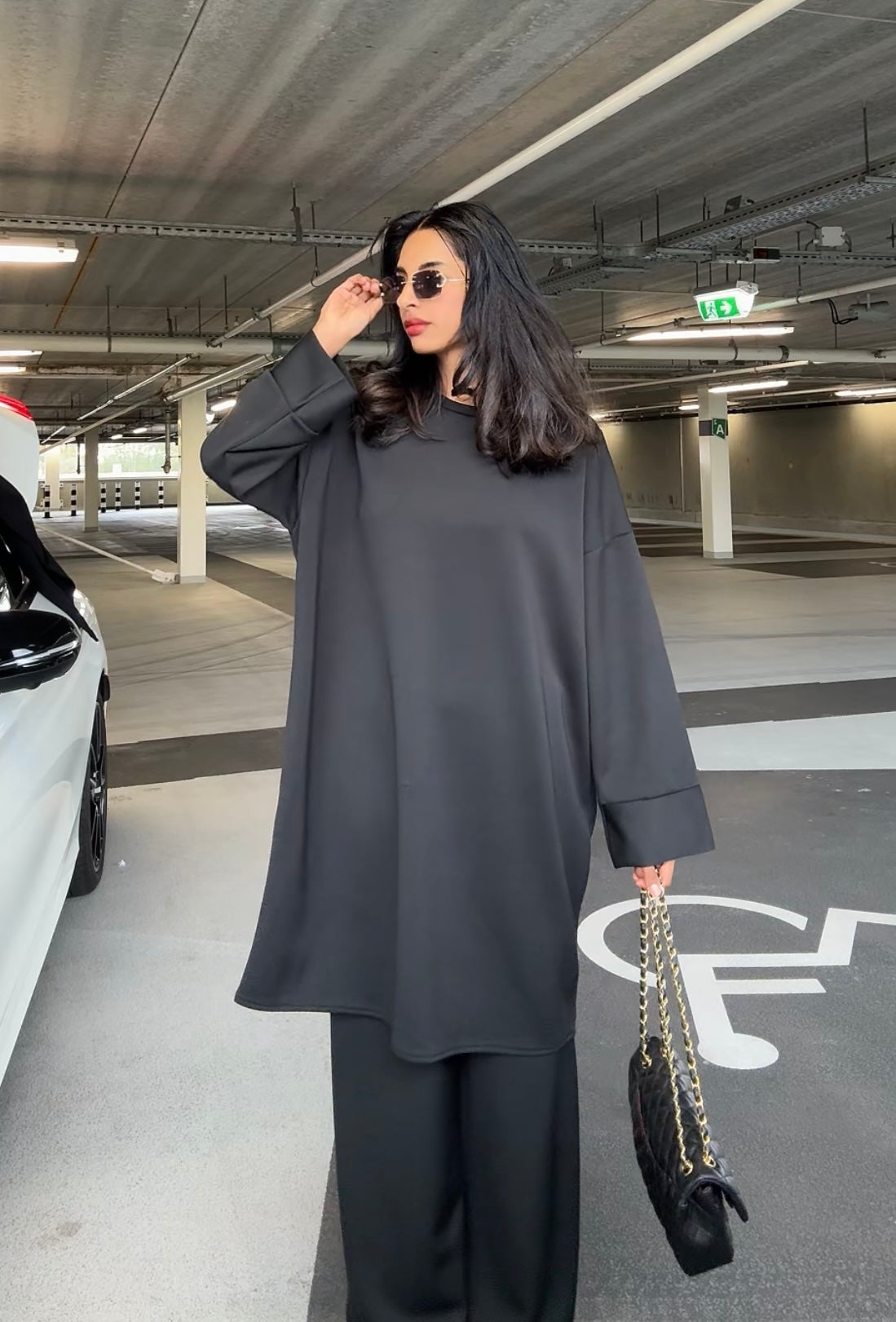 OVERSIZED BLOUSE MET WIJDE BROEK ZWART (CIFA54)