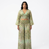 Print broek met rekbare blouse - groen