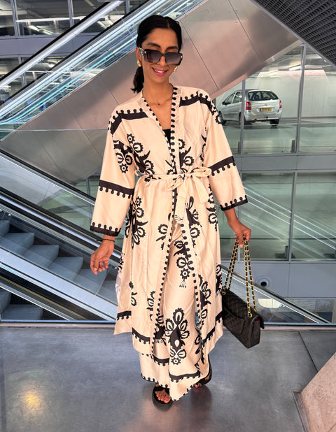 KIMONO SET CREAM ZWART