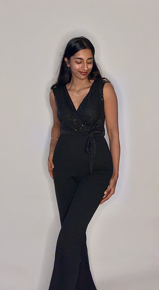 Jumpsuit stretch zwart met glitters