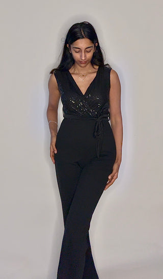 Jumpsuit stretch zwart met glitters