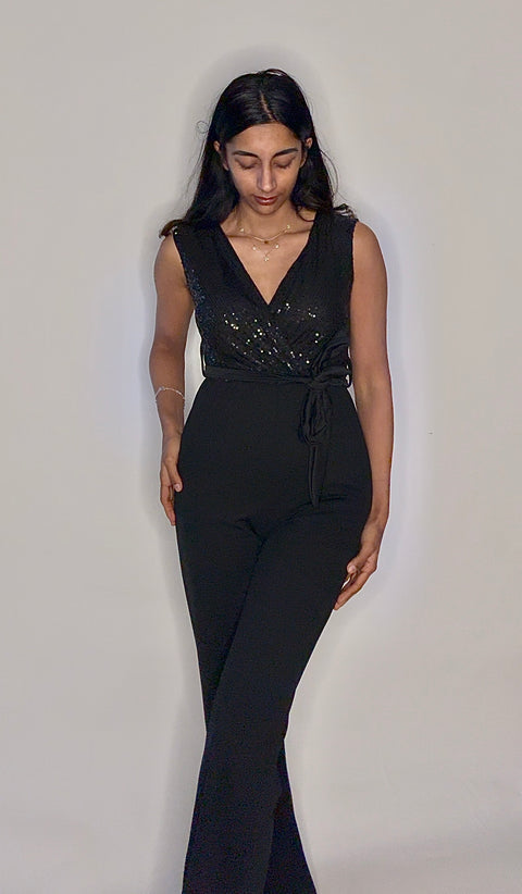 Jumpsuit stretch zwart met glitters