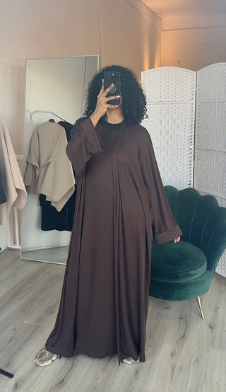 Tweedelig kimono met jurk donker bruin