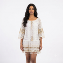 Katoenen boho mini dress wit met goud