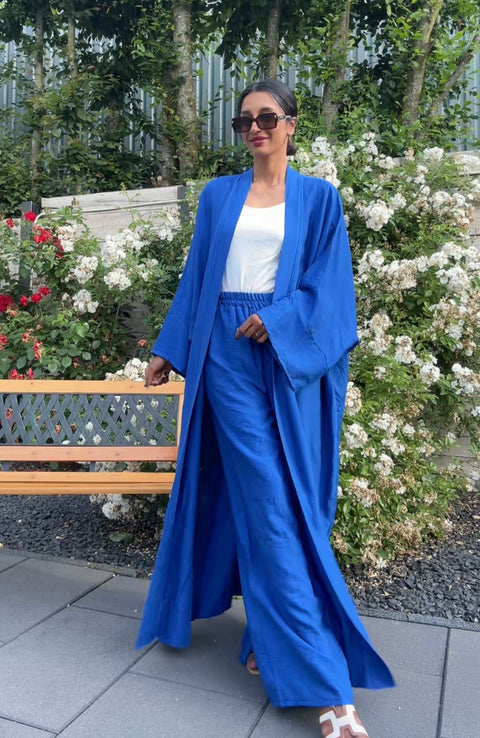 KIMONO SET MET WIJDE BROEK BLAUW (S020)