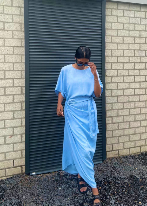 WIKKEL ROK MET BLOUSE P060 BLAUW