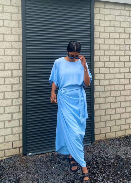 WIKKEL ROK MET BLOUSE P060 BLAUW