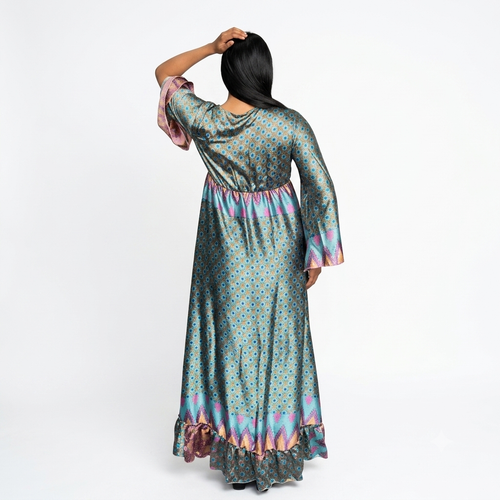 Silk kimono ruffles dress - purple