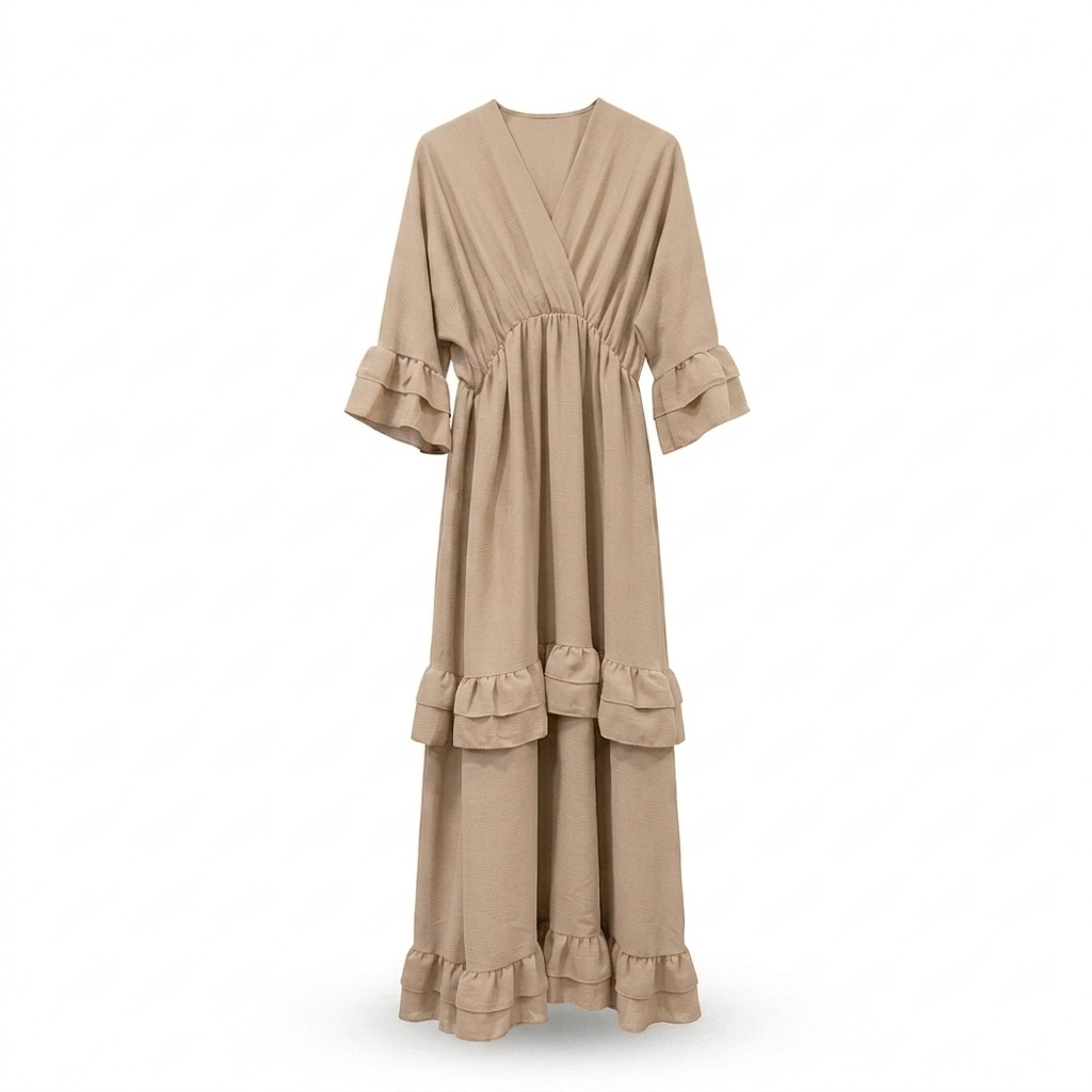 Ruffles maxi jurk v-hals - taupe